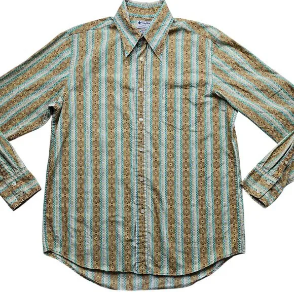Vintage Lucky Brand Dungarees Shirt Mens Medium Stripe Long Sleeve Western 70s - Picture 10 of 12